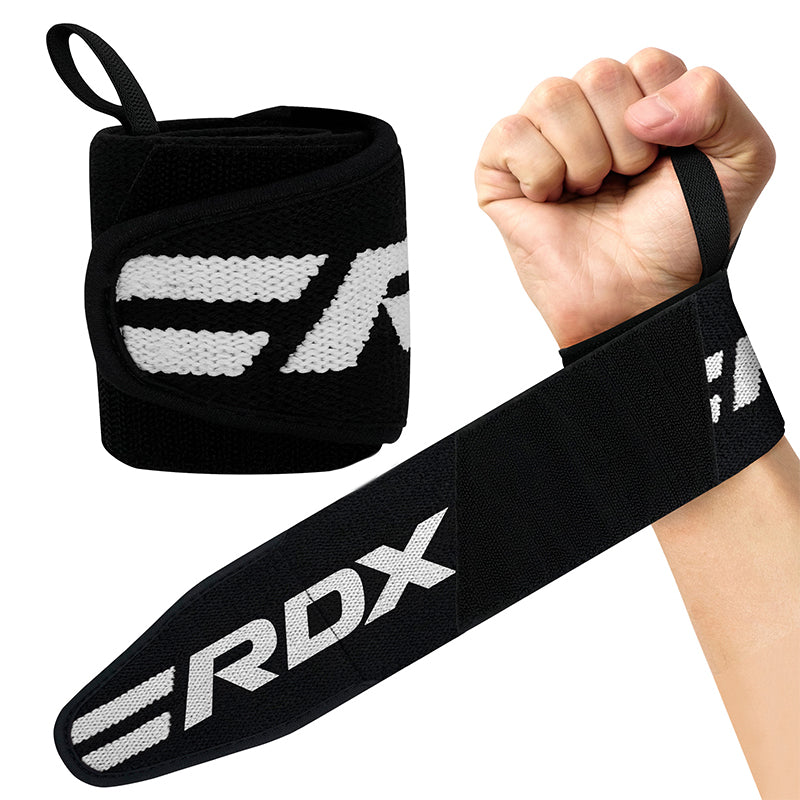 RDX W2 Wrist Wraps (Black) – Powerlifting Wrist Support with Thumb Loop & No-Slip Grip